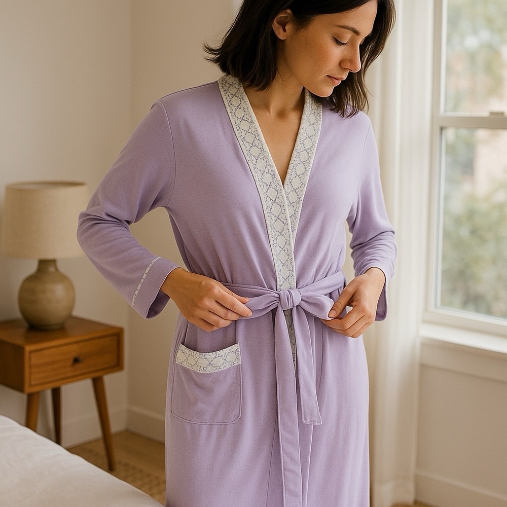 Eileen West Women Sm Full‎ Length Robe Purple Ribbons Lace Cottagecore Trad Wife